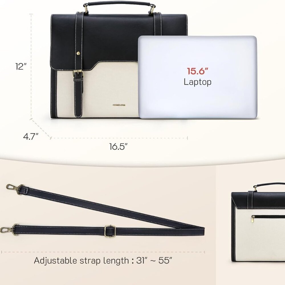 Laptop Bag 15.6 inch Canvas Messenger Bag for Women Professional Work Bag Should - Picture 6 of 6